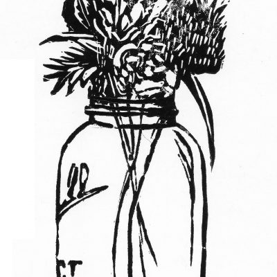 canning jar block print with flowers